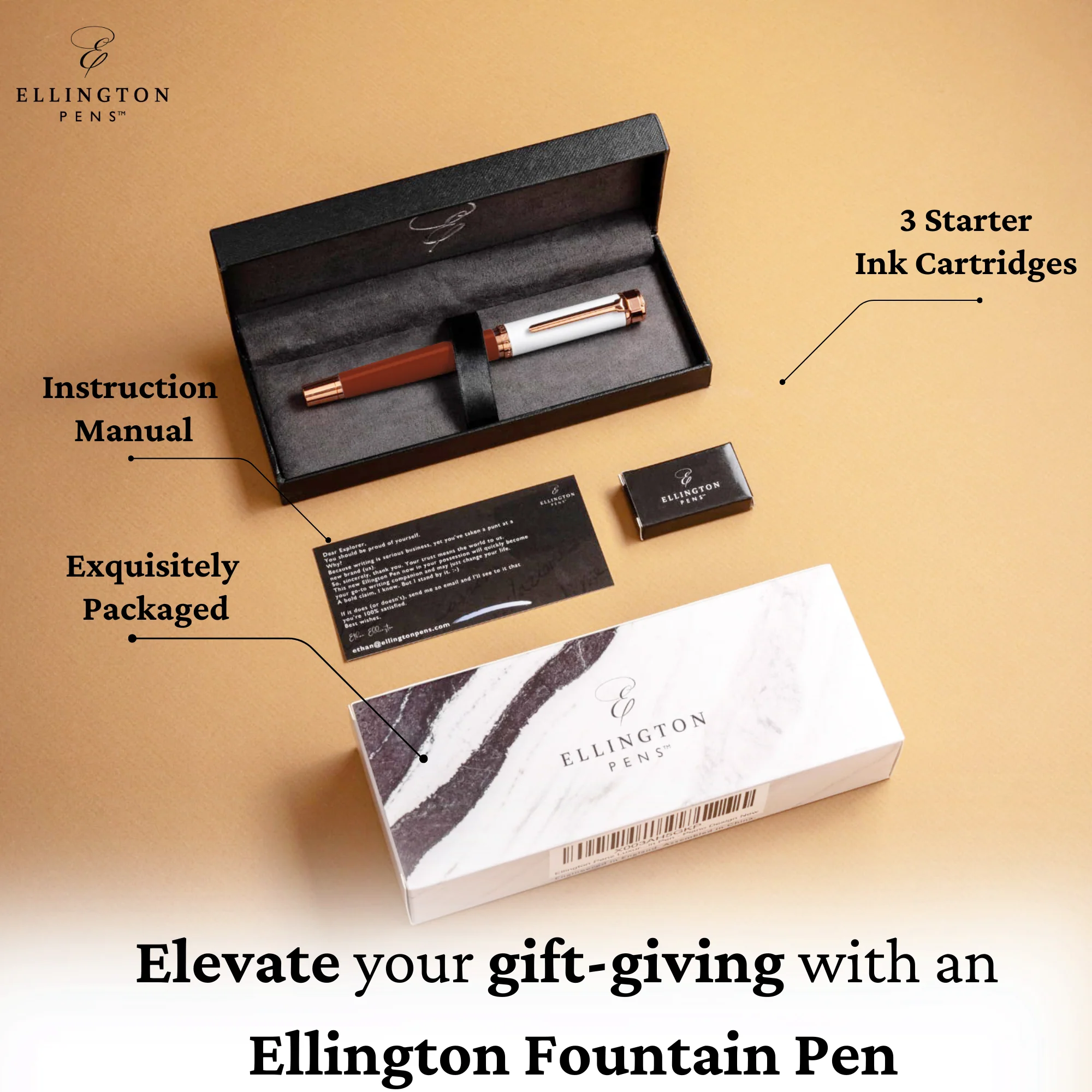 Ivory Suede Rose Gold Fountain Pen - Image 5