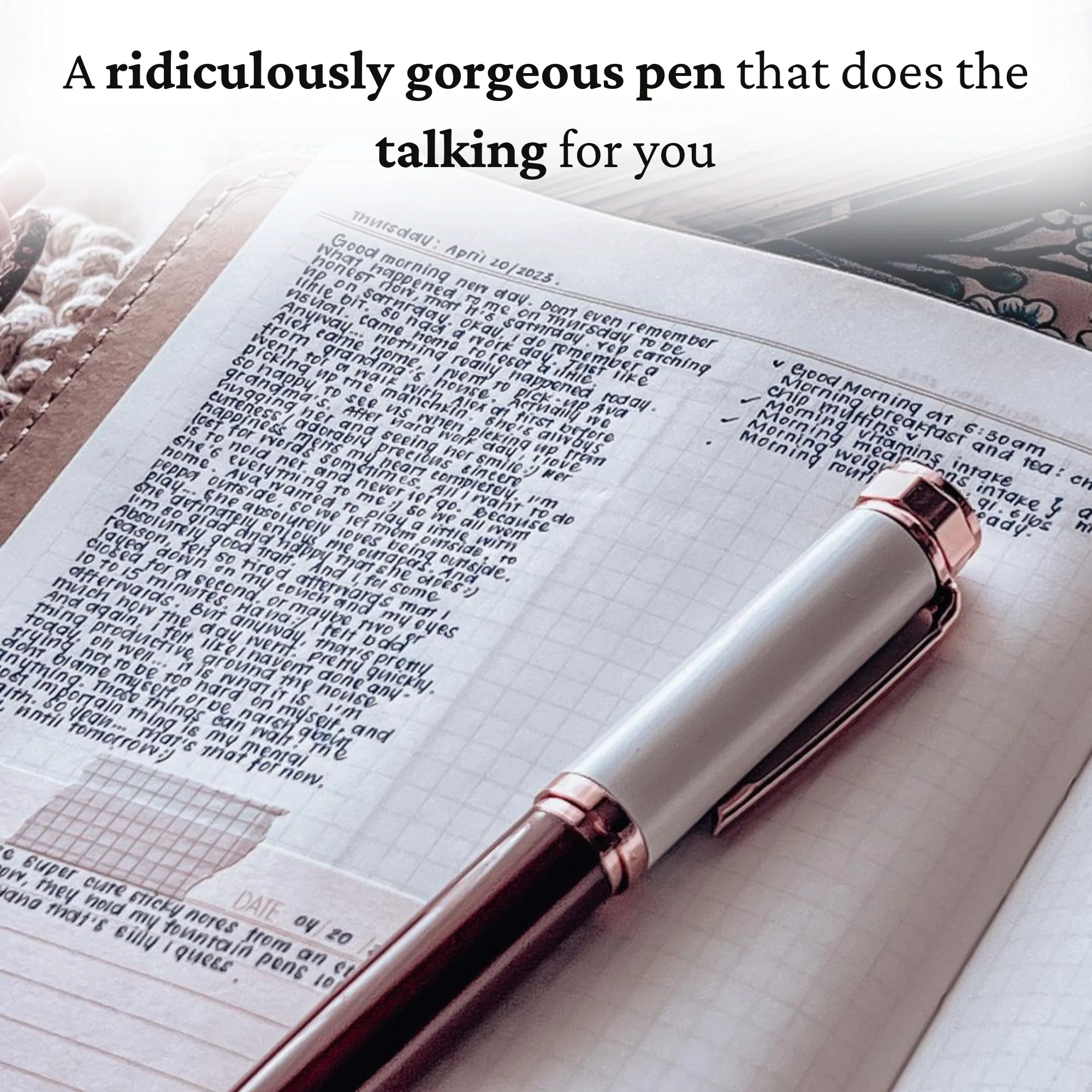 Ivory Suede Rose Gold Fountain Pen - Image 6