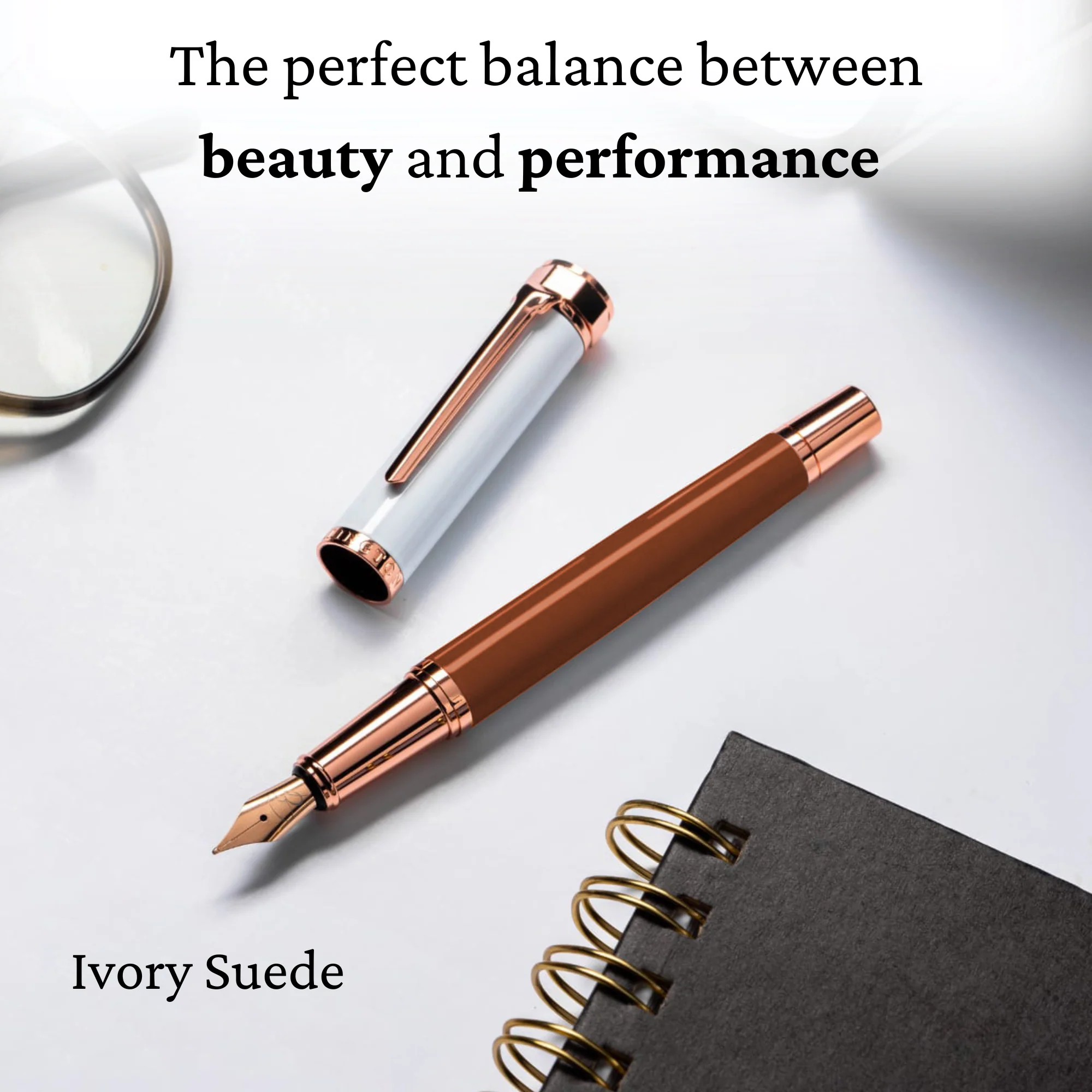 Ivory Suede Rose Gold Fountain Pen - Image 7