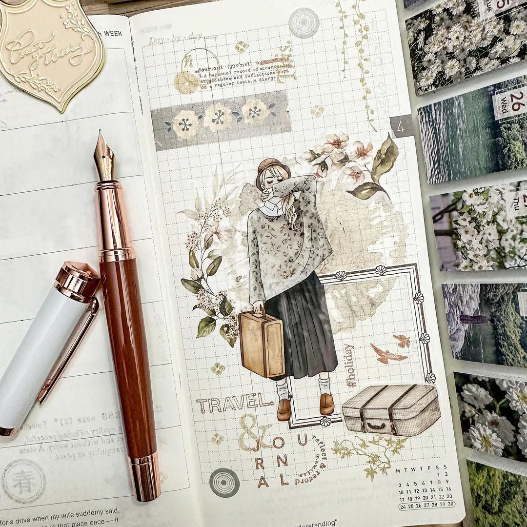 Ivory Suede Rose Gold Fountain Pen - Image 8