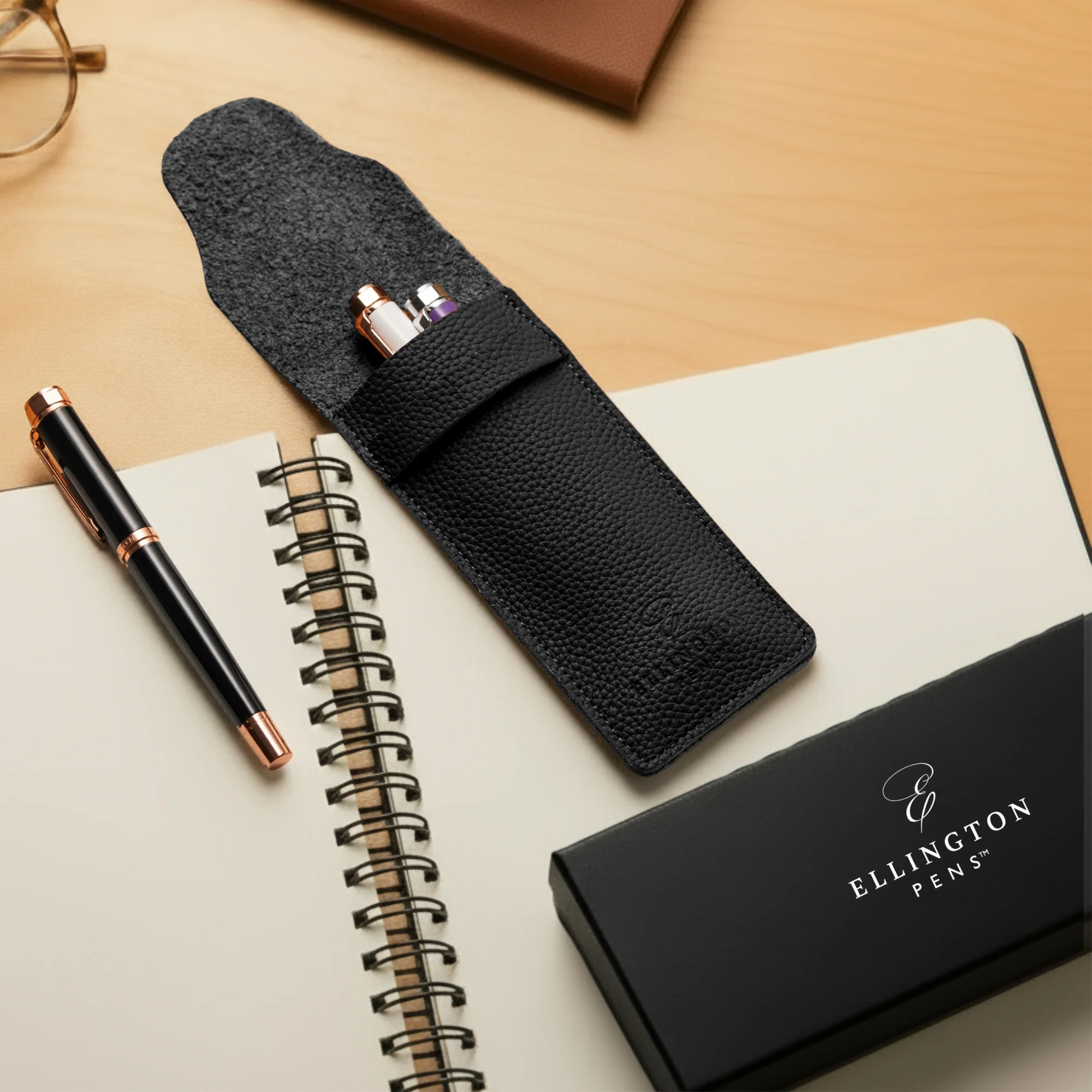 Black Leather Pen Case with Gift Box - Image 4