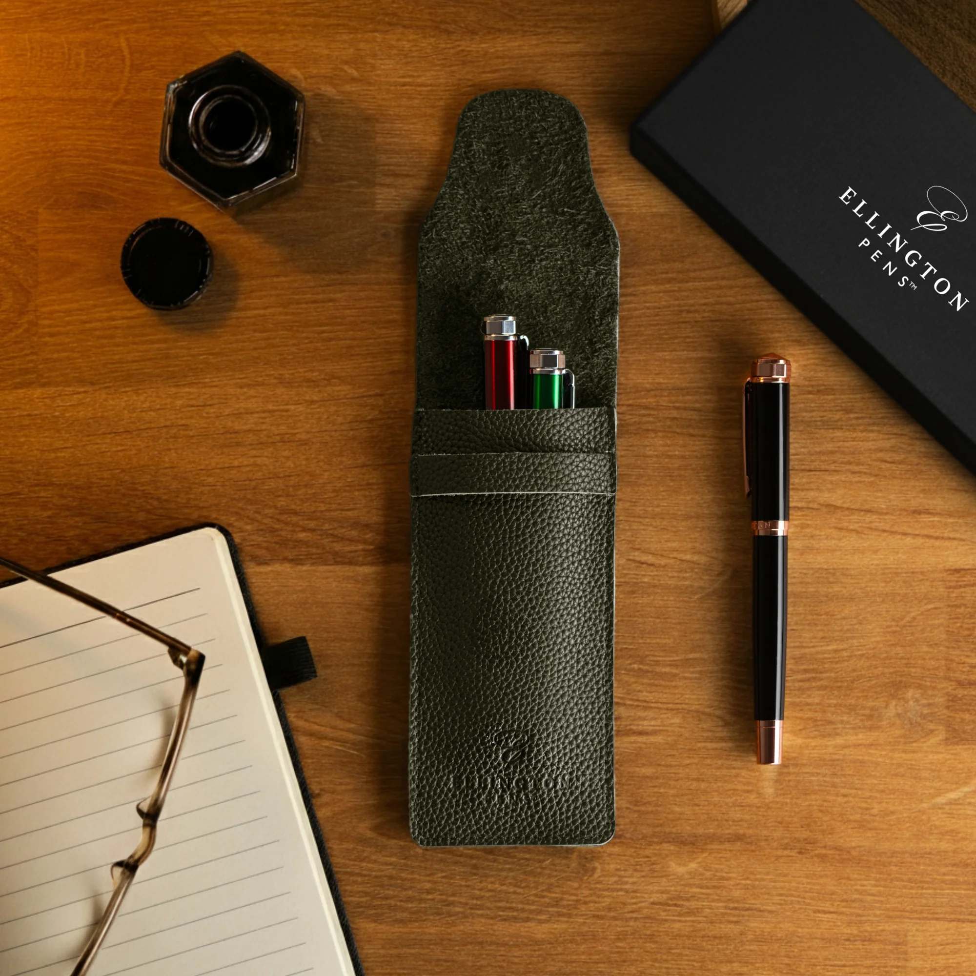 Black Leather Pen Case with Gift Box - Image 5