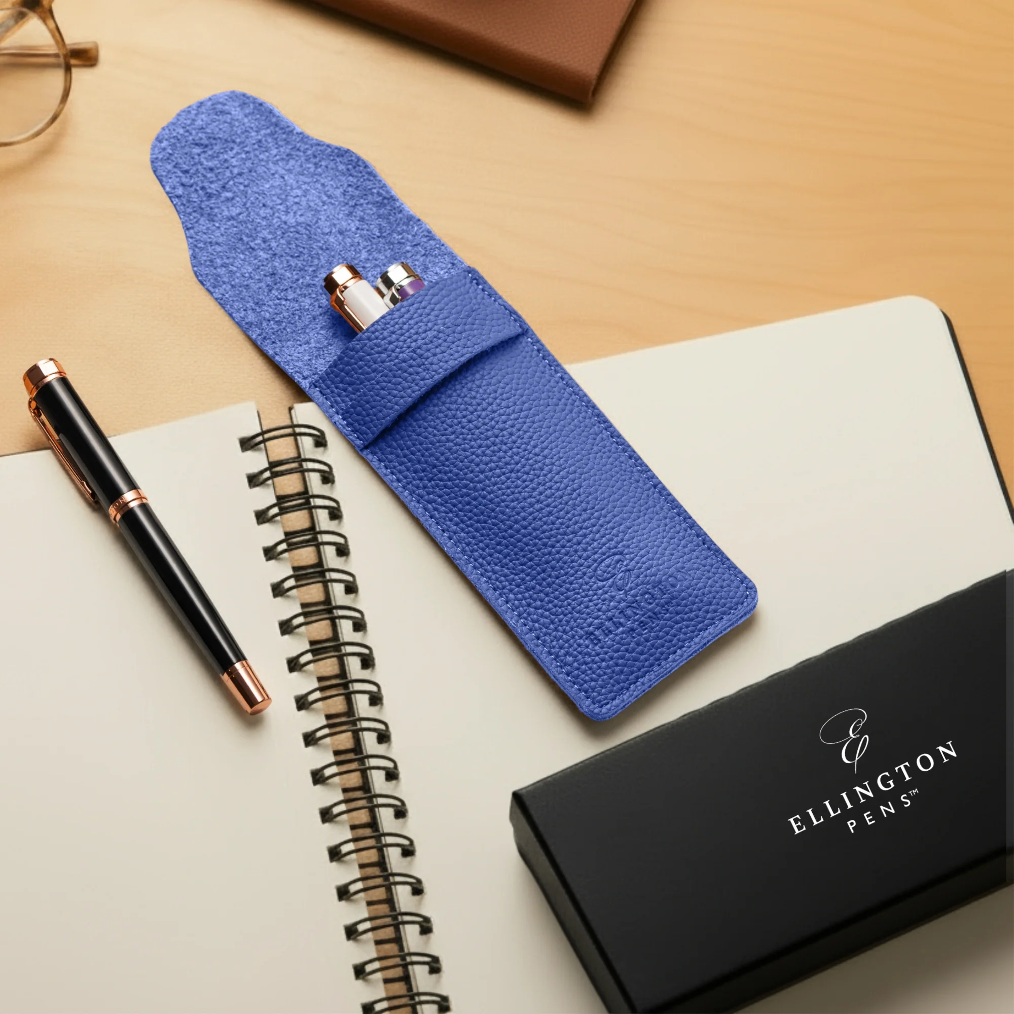 Blue Leather Pen Case with Gift Box - Image 4