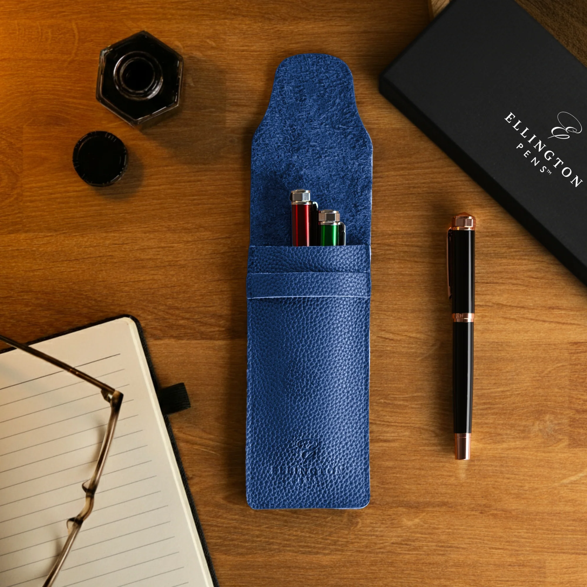 Blue Leather Pen Case with Gift Box - Image 5