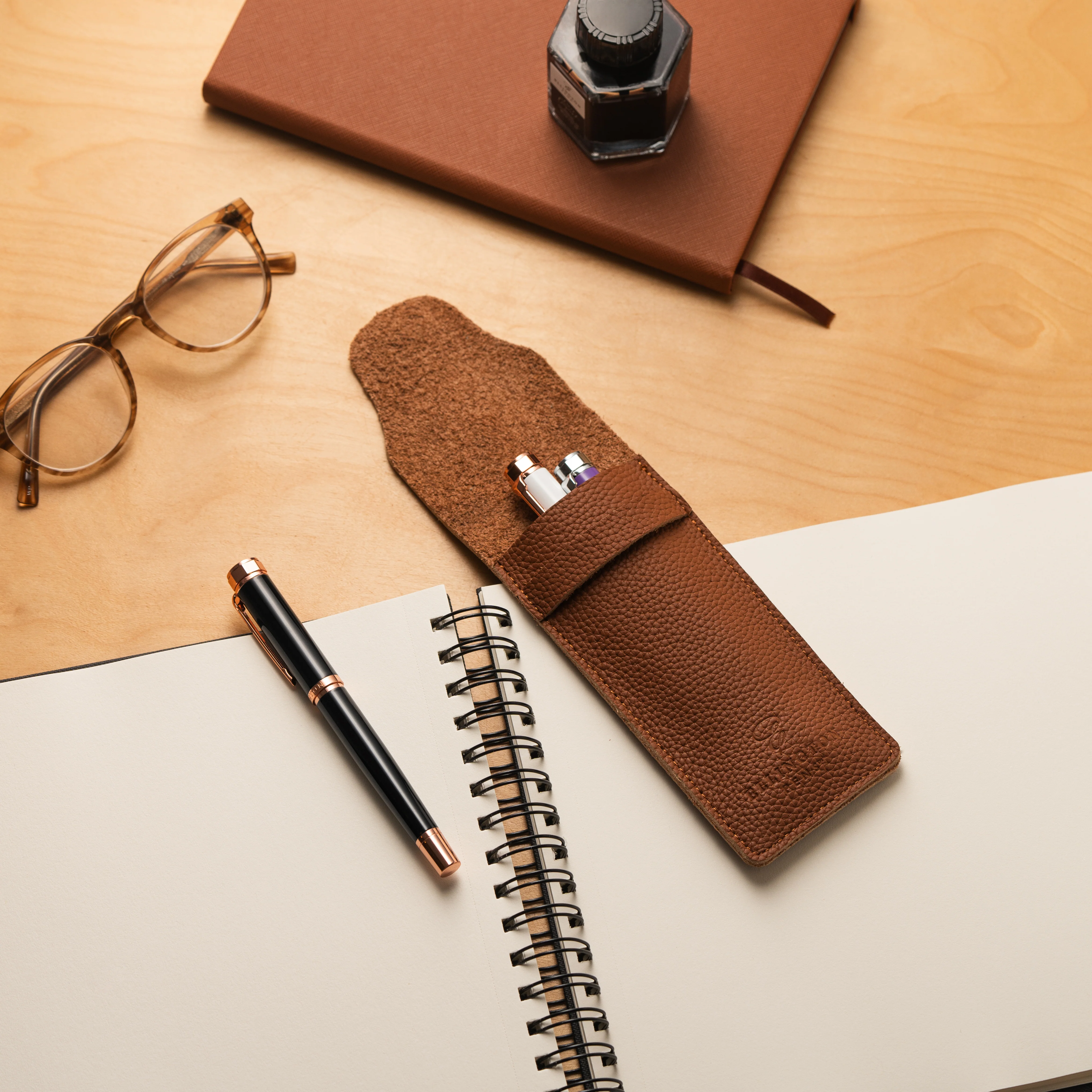 Leather Pen Case Tan Brown - Image 3