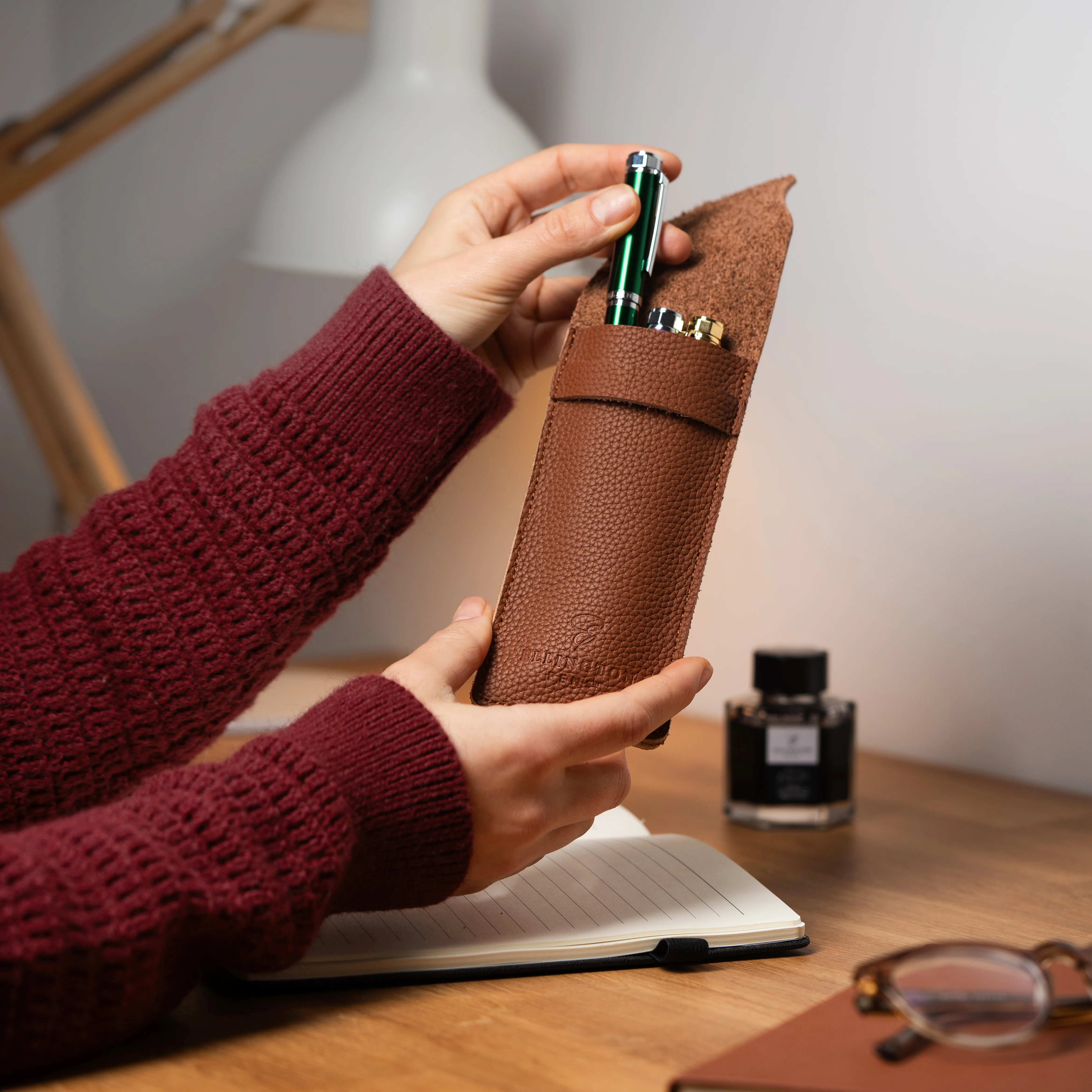 Leather Pen Case Tan Brown - Image 4