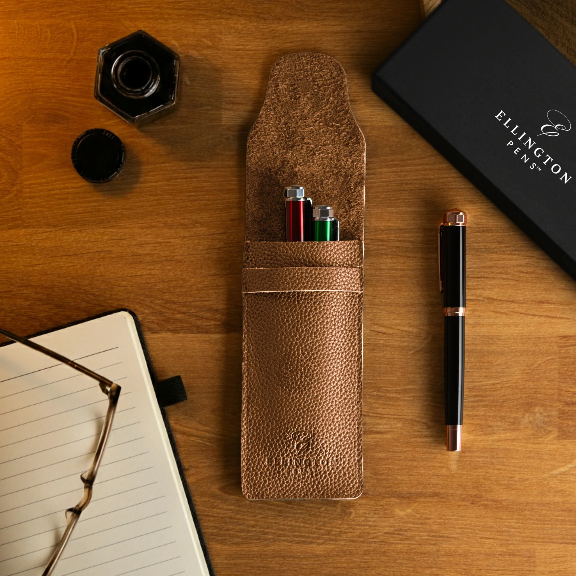 Tan Brown Leather Pen Case with Gift Box - Image 5