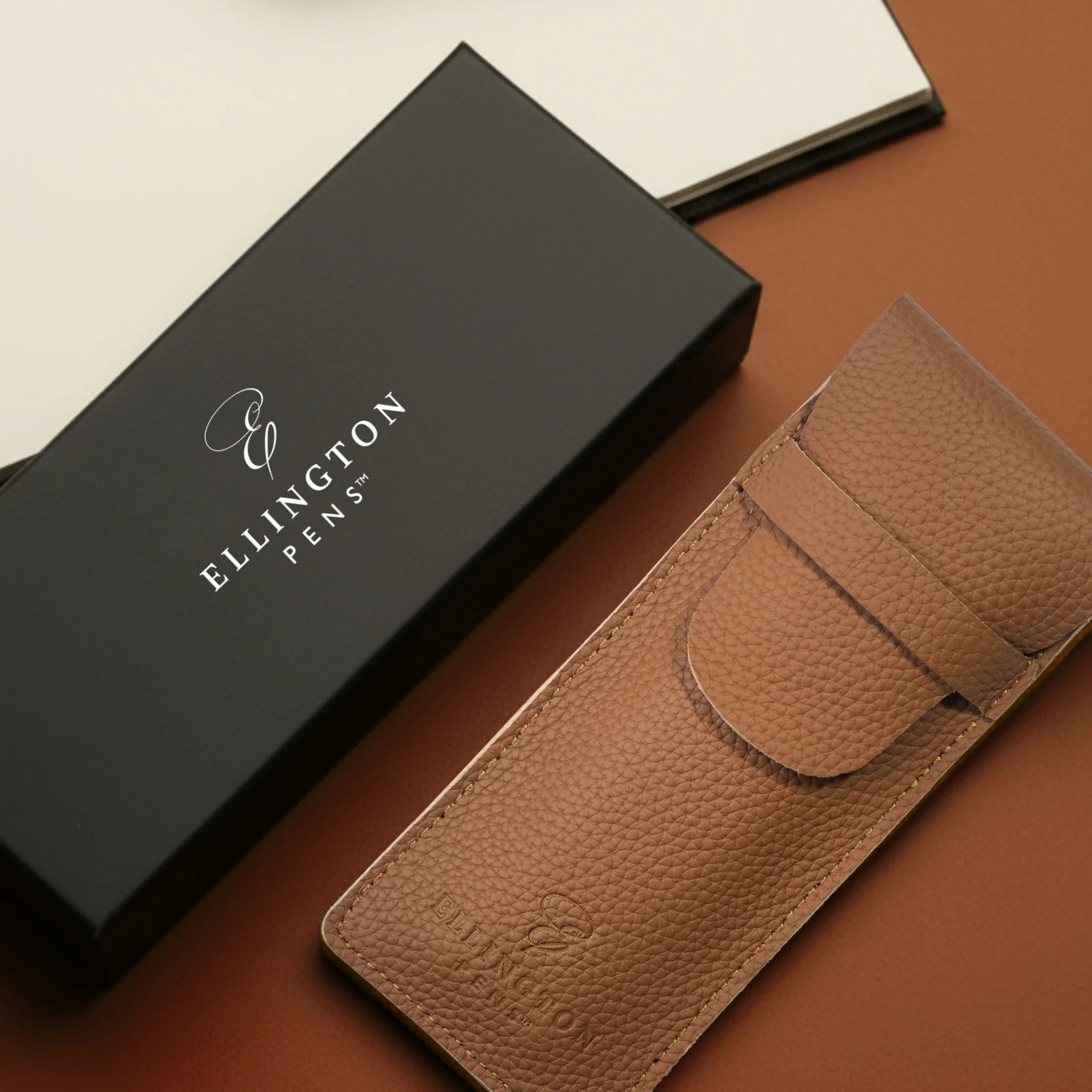 Tan Brown Leather Pen Case with Gift Box - Image 6
