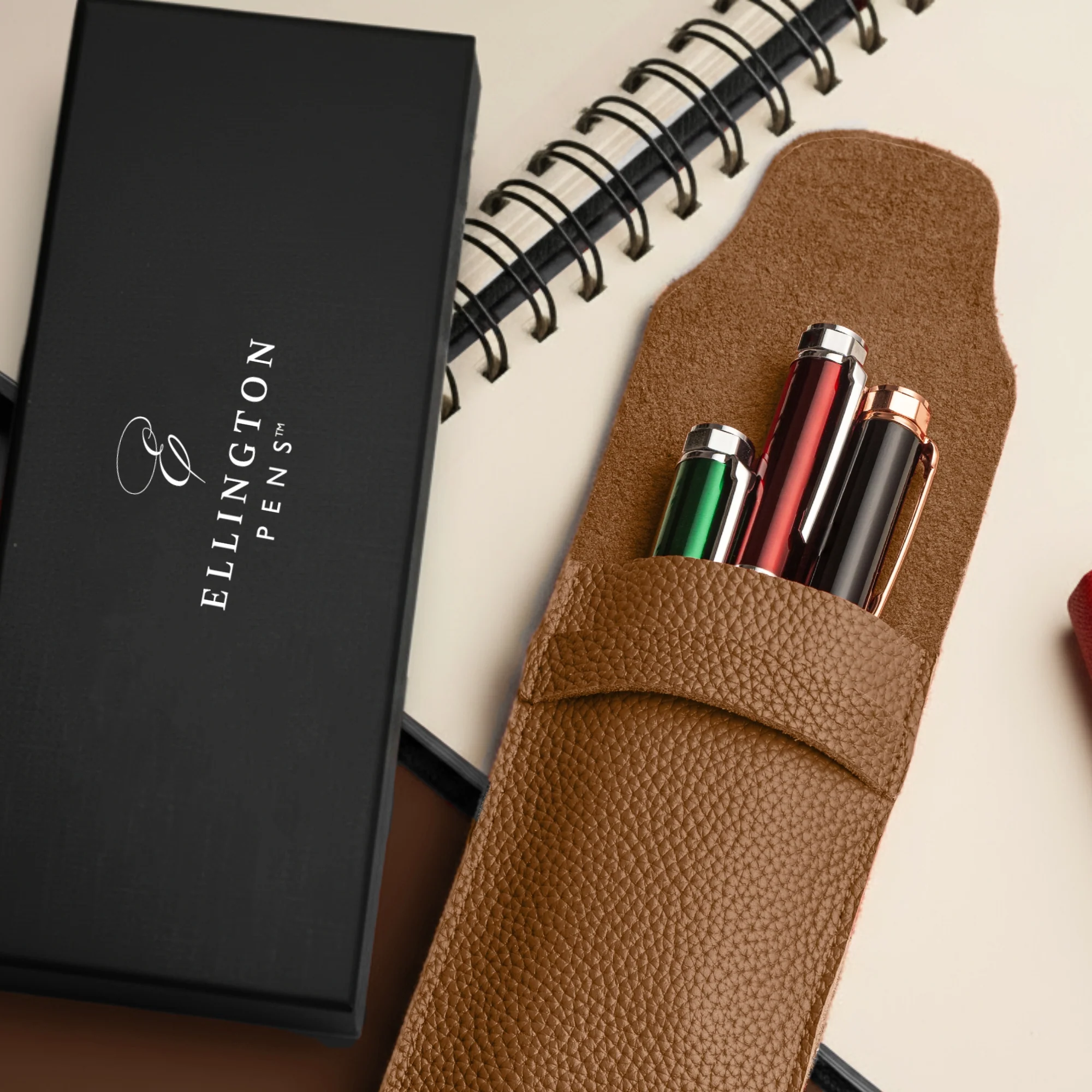 Tan Brown Leather Pen Case with Gift Box - Image 7