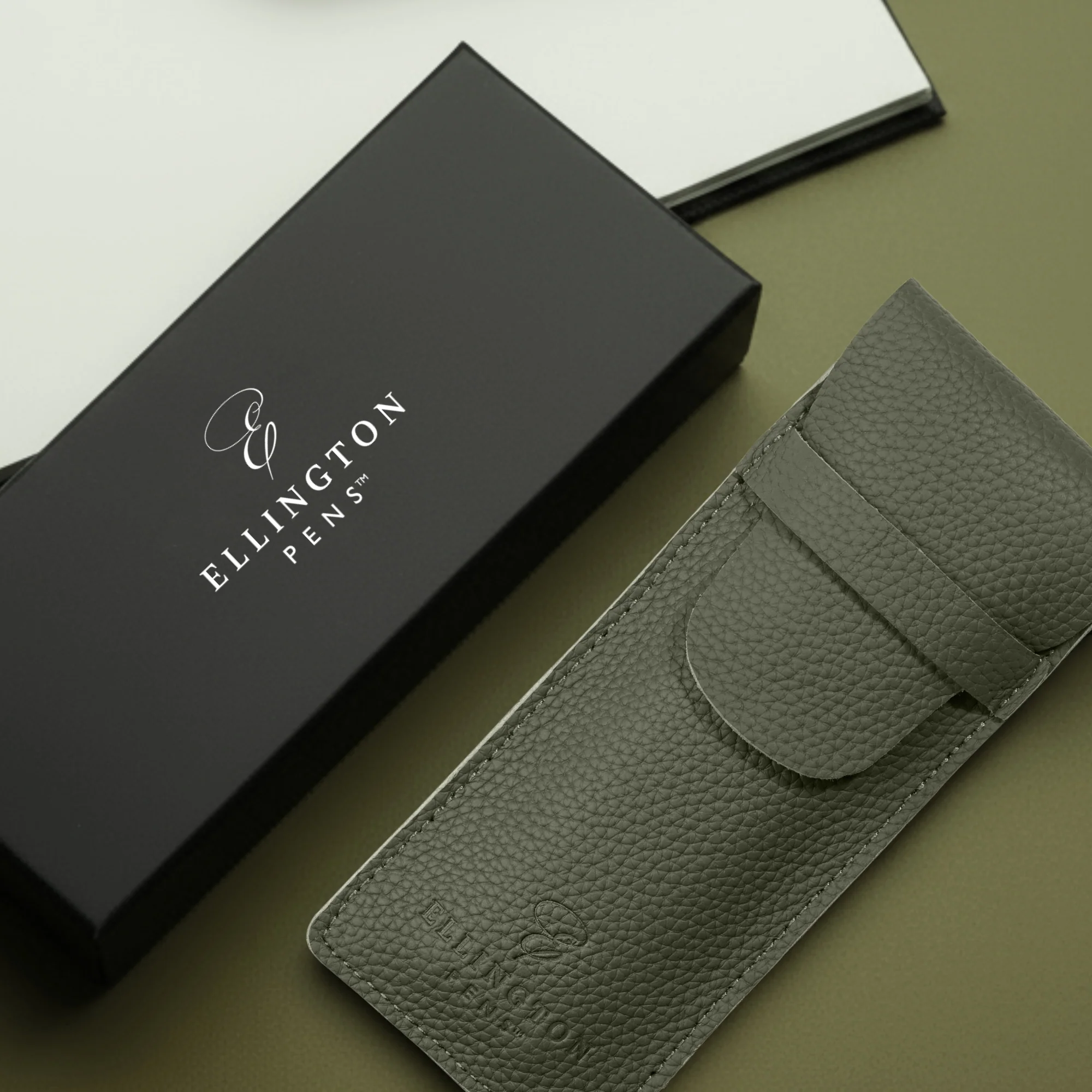 Khaki Green Leather Pen Case with Gift Box - Image 6