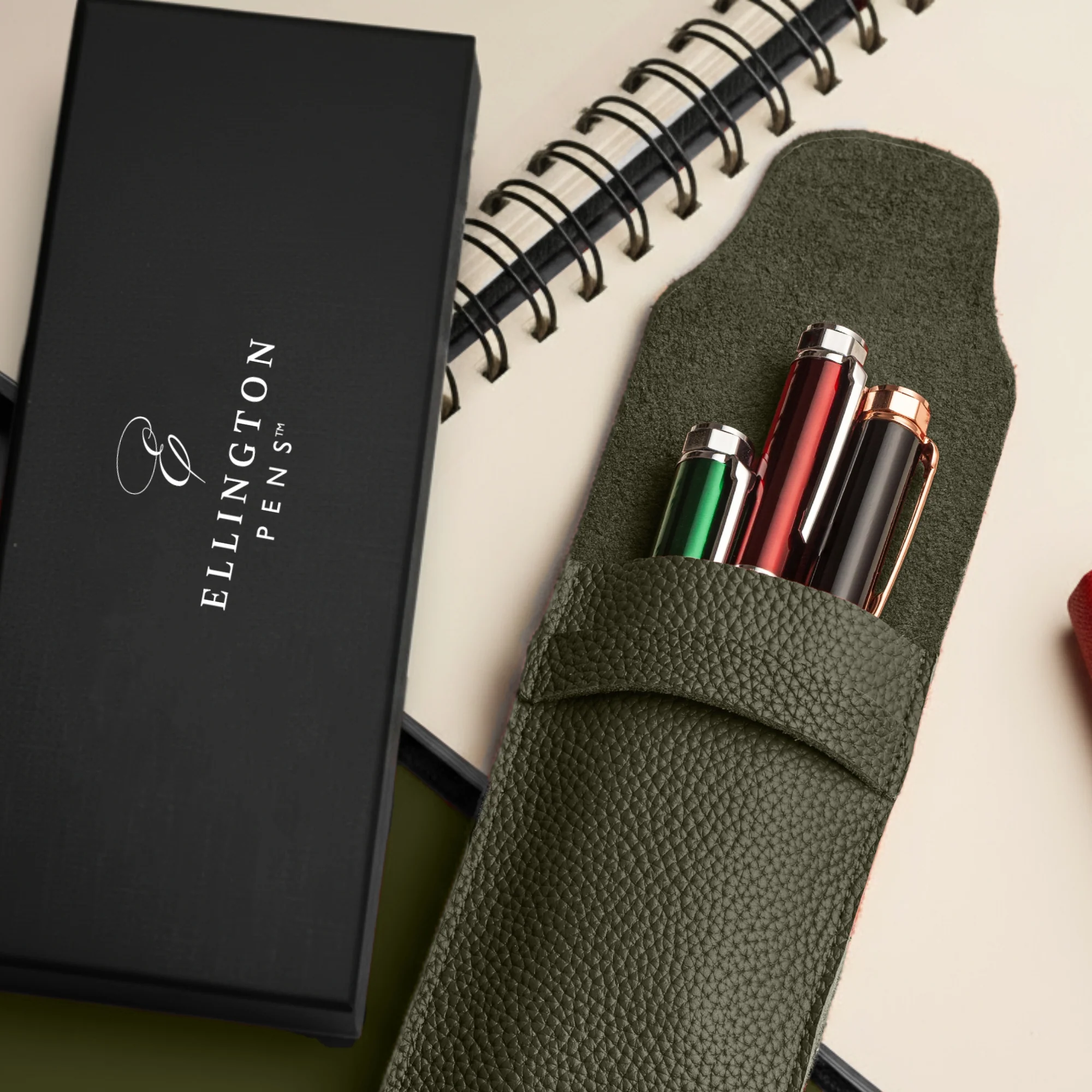 Khaki Green Leather Pen Case with Gift Box - Image 7