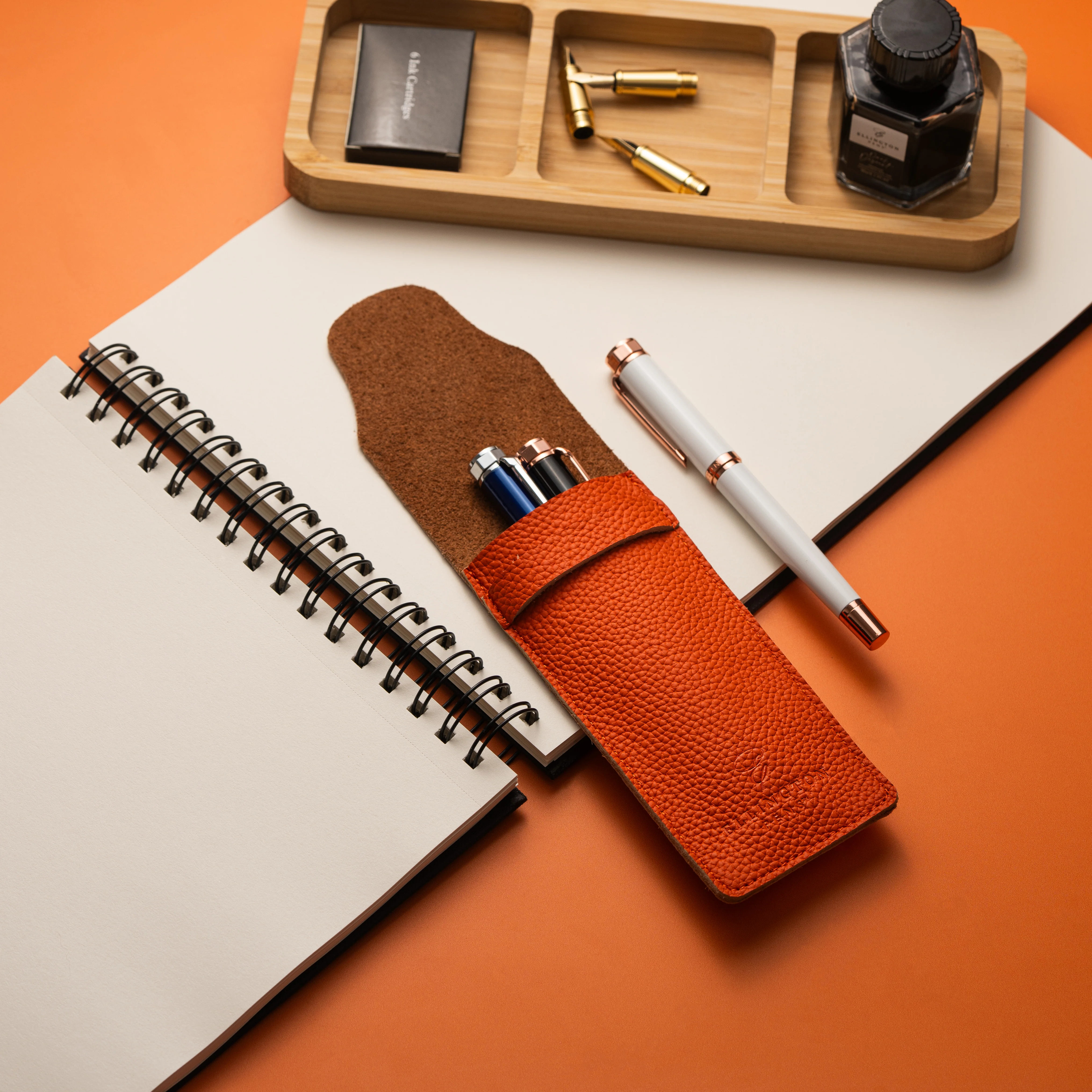 Leather Pen Case Orange - Image 3