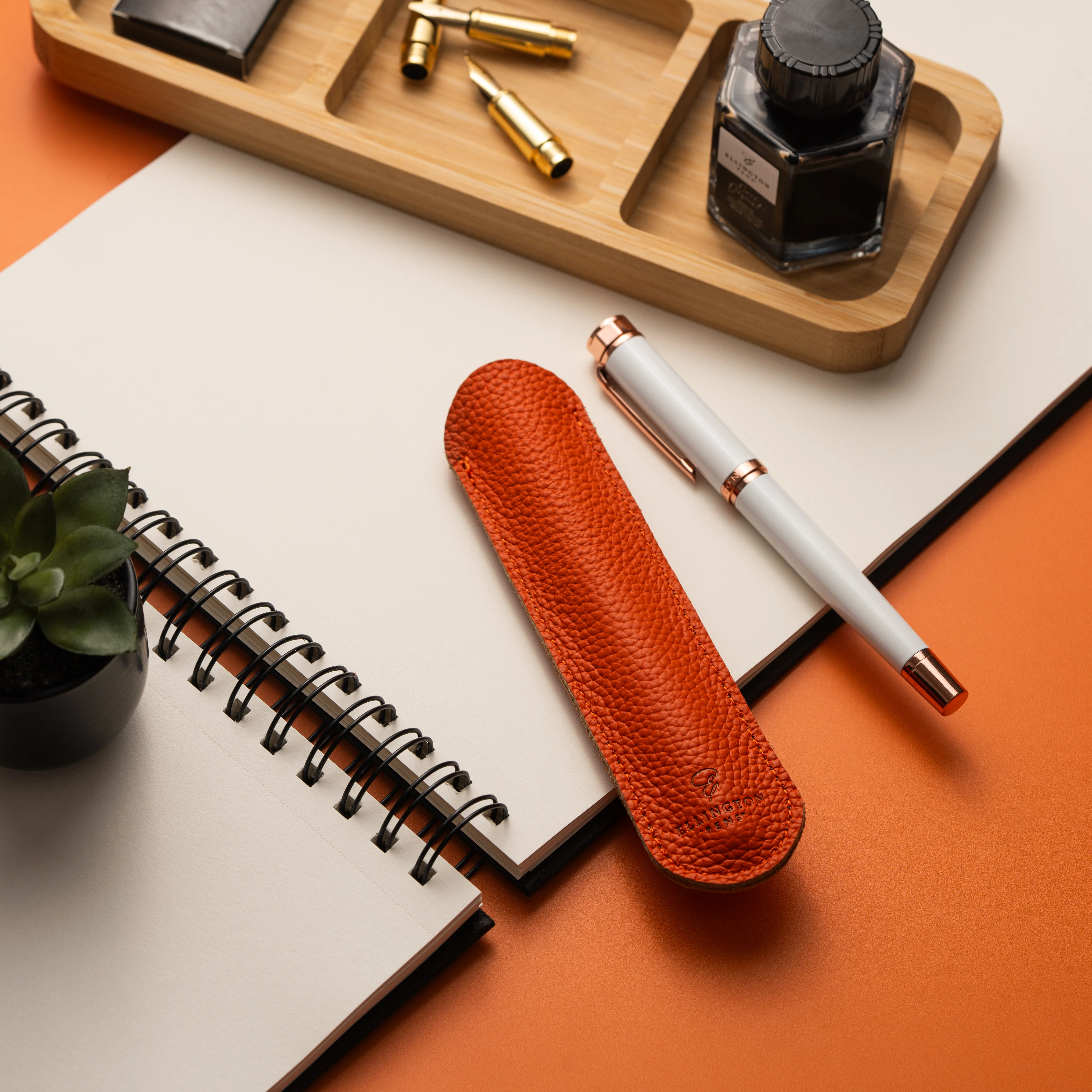 Leather Pen Sleeve Orange - Image 3