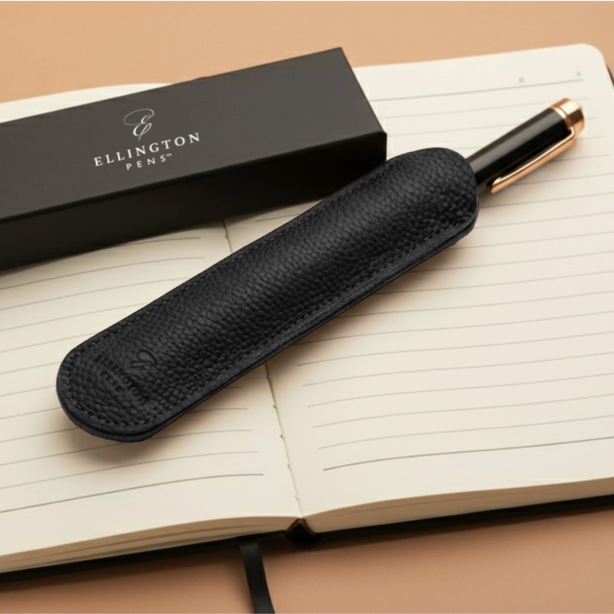 Black Leather Pen Sleeve with Gift Box - Image 7