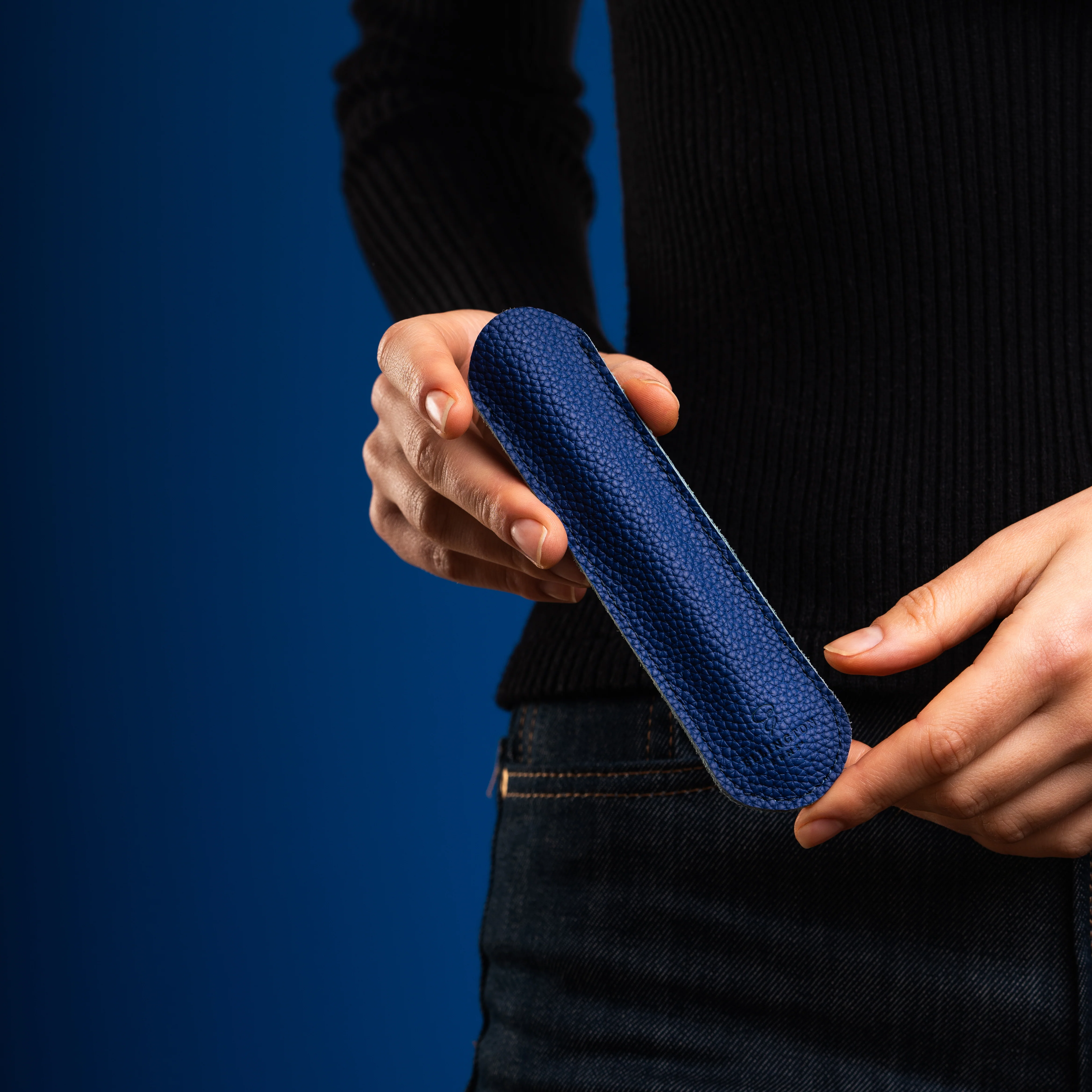 Leather Pen Sleeve Blue - Image 2