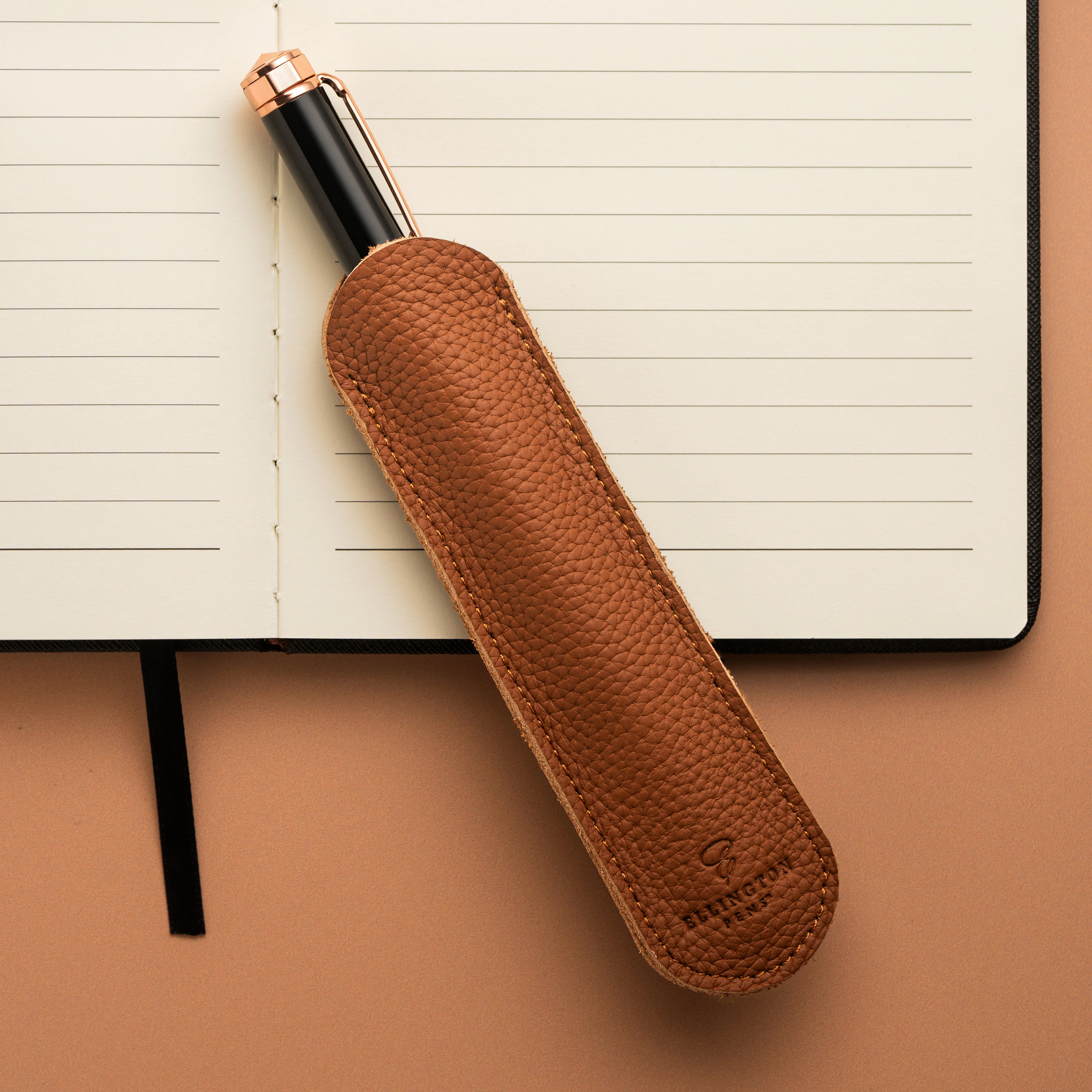 Leather Pen Sleeve Tan Brown - Image 3