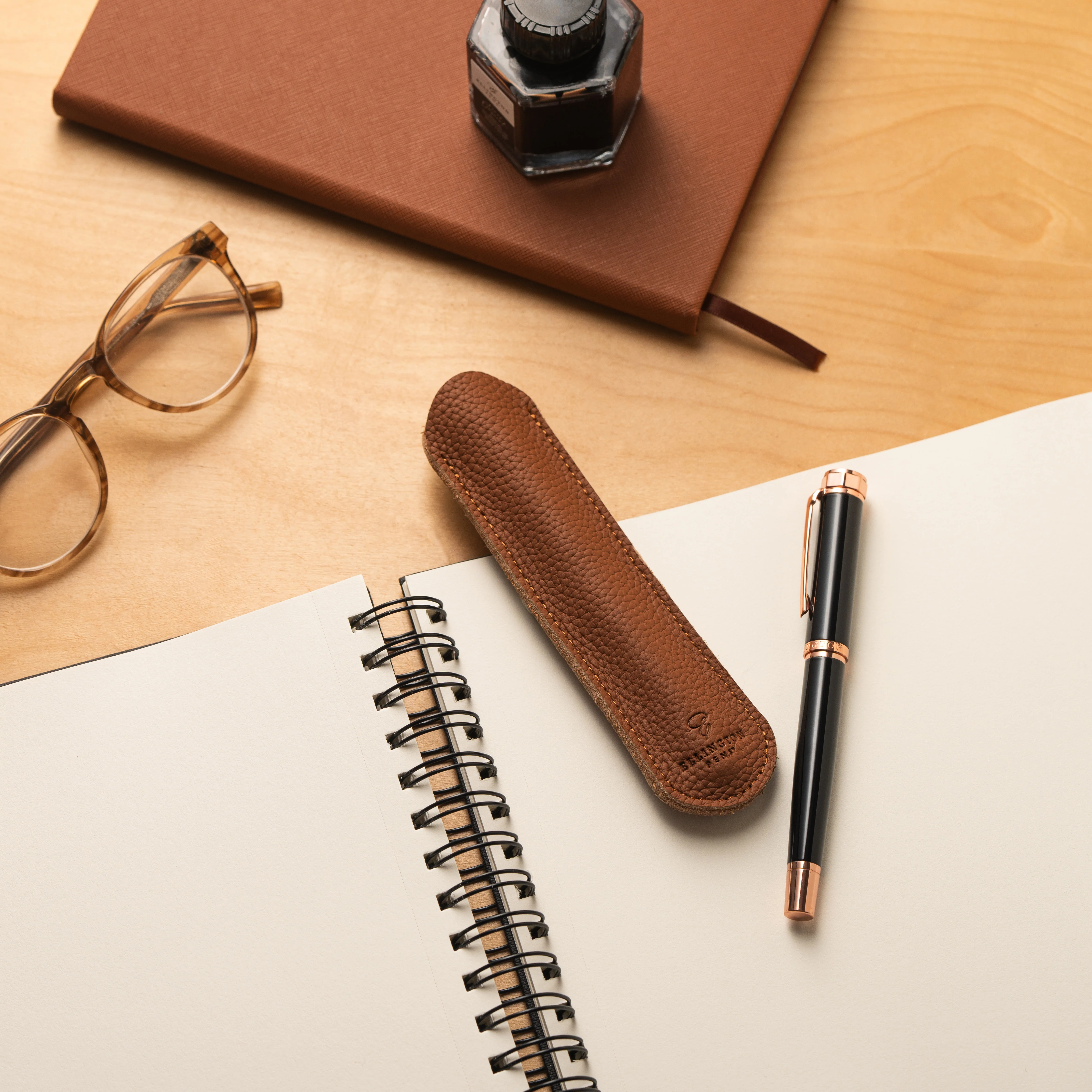 Leather Pen Sleeve Tan Brown - Image 4