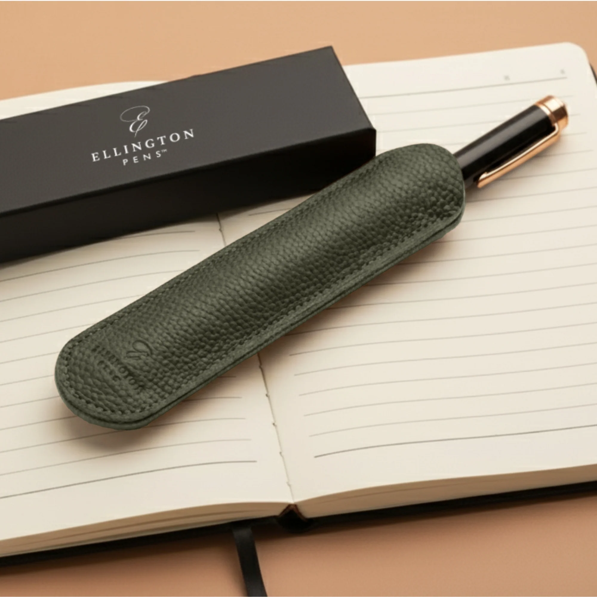 Khaki Green Leather Pen Sleeve with Gift Box - Image 7