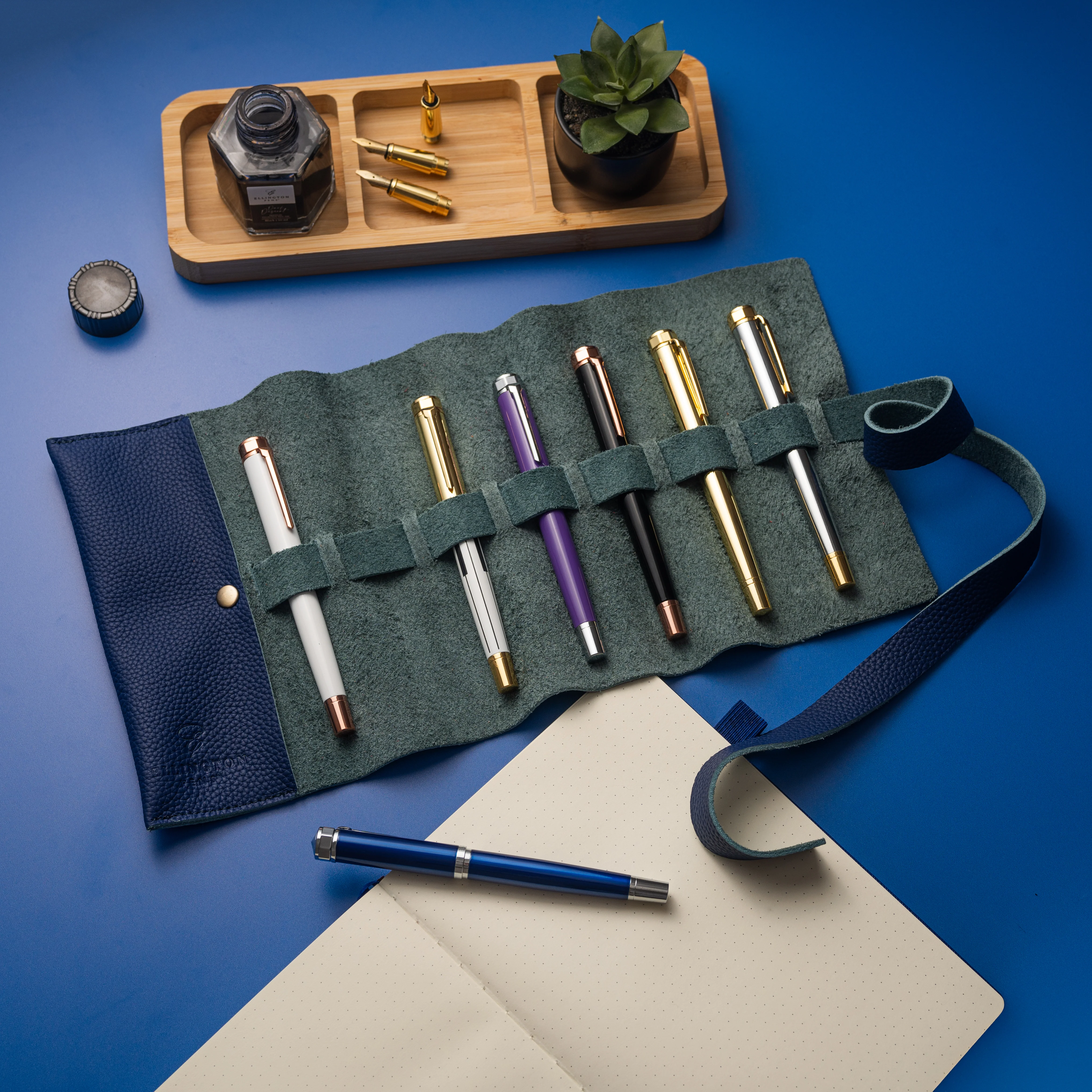 Leather Roll Pen Case Blue - Image 3