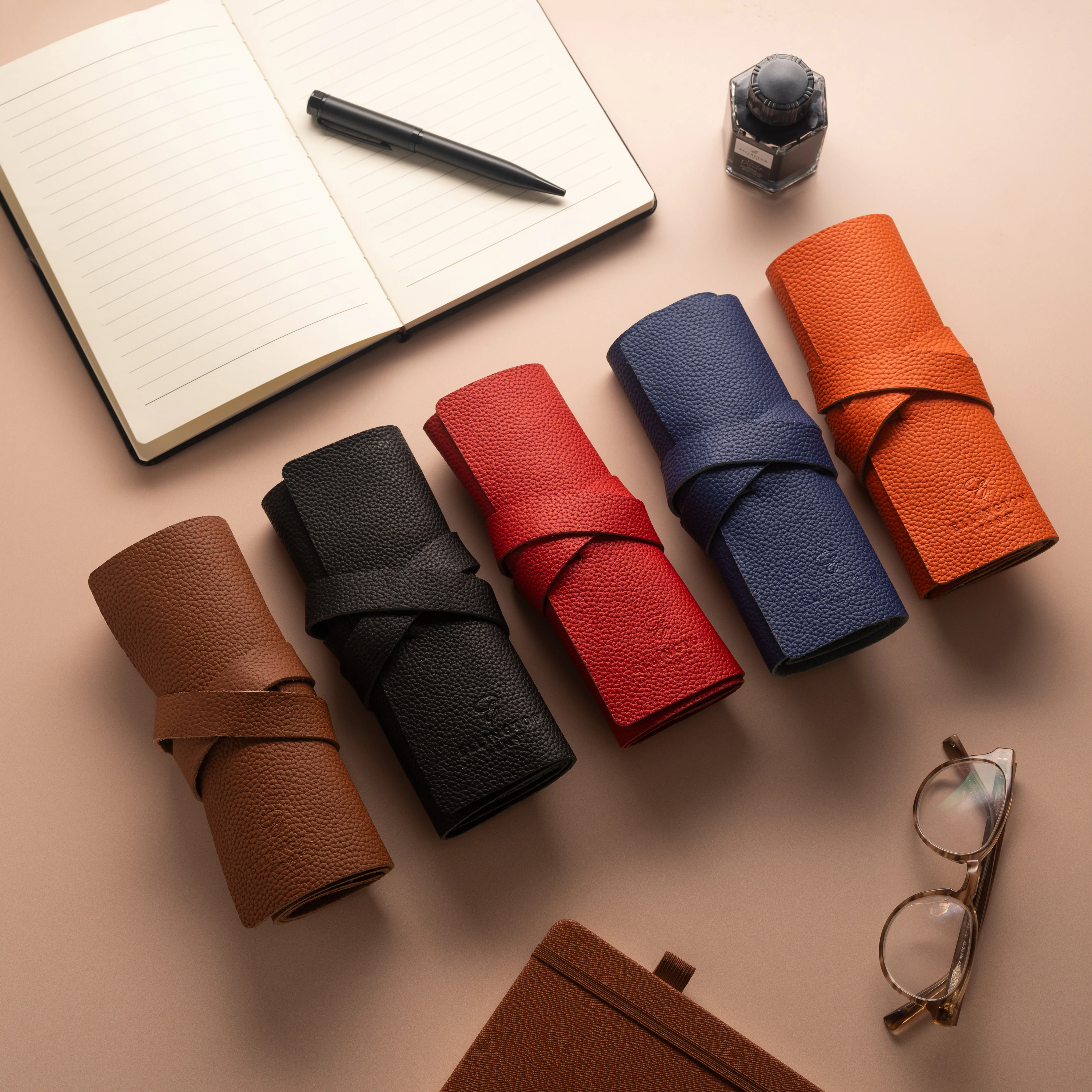 Leather Roll Pen Case Red - Image 5