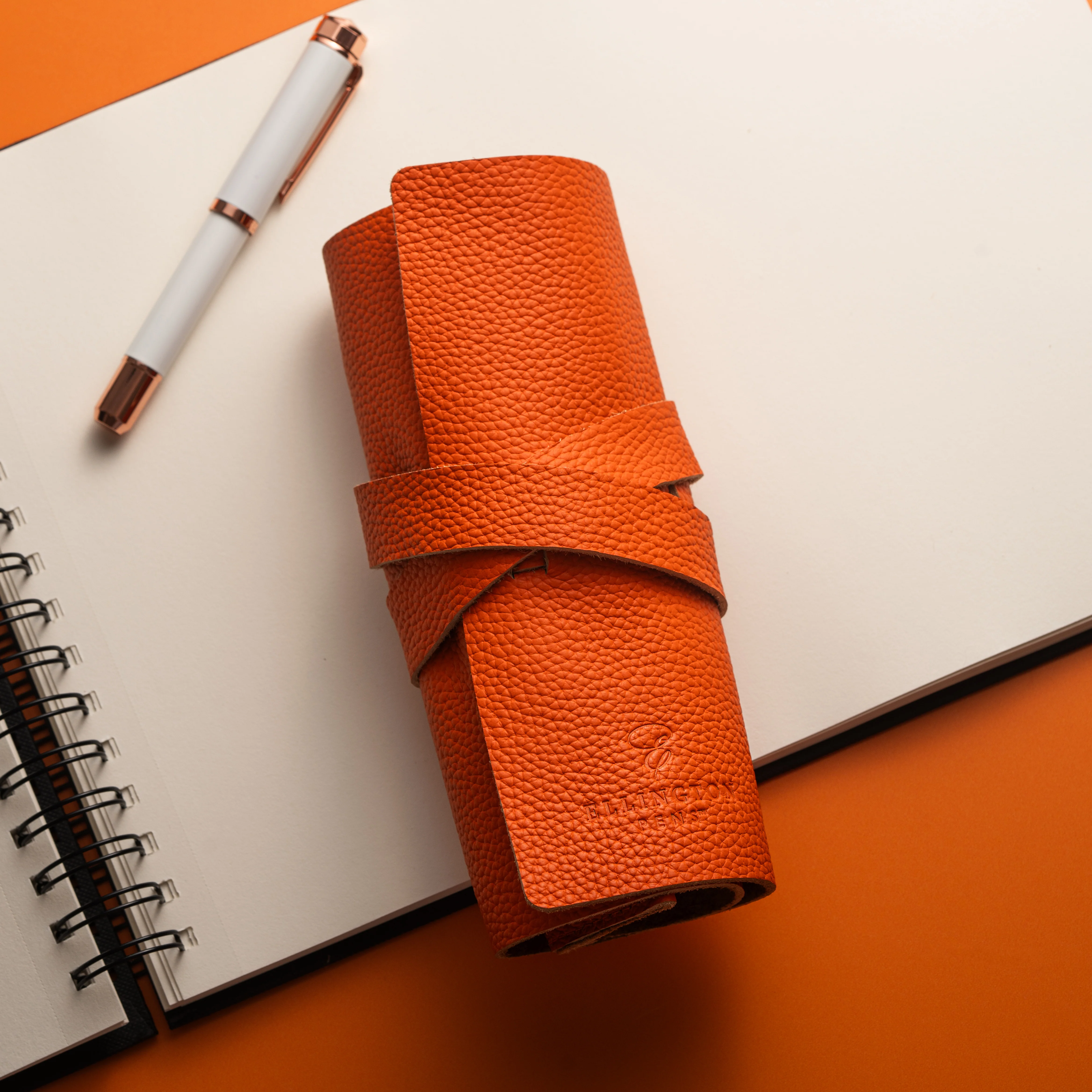 Leather Roll Pen Case Orange - Image 4