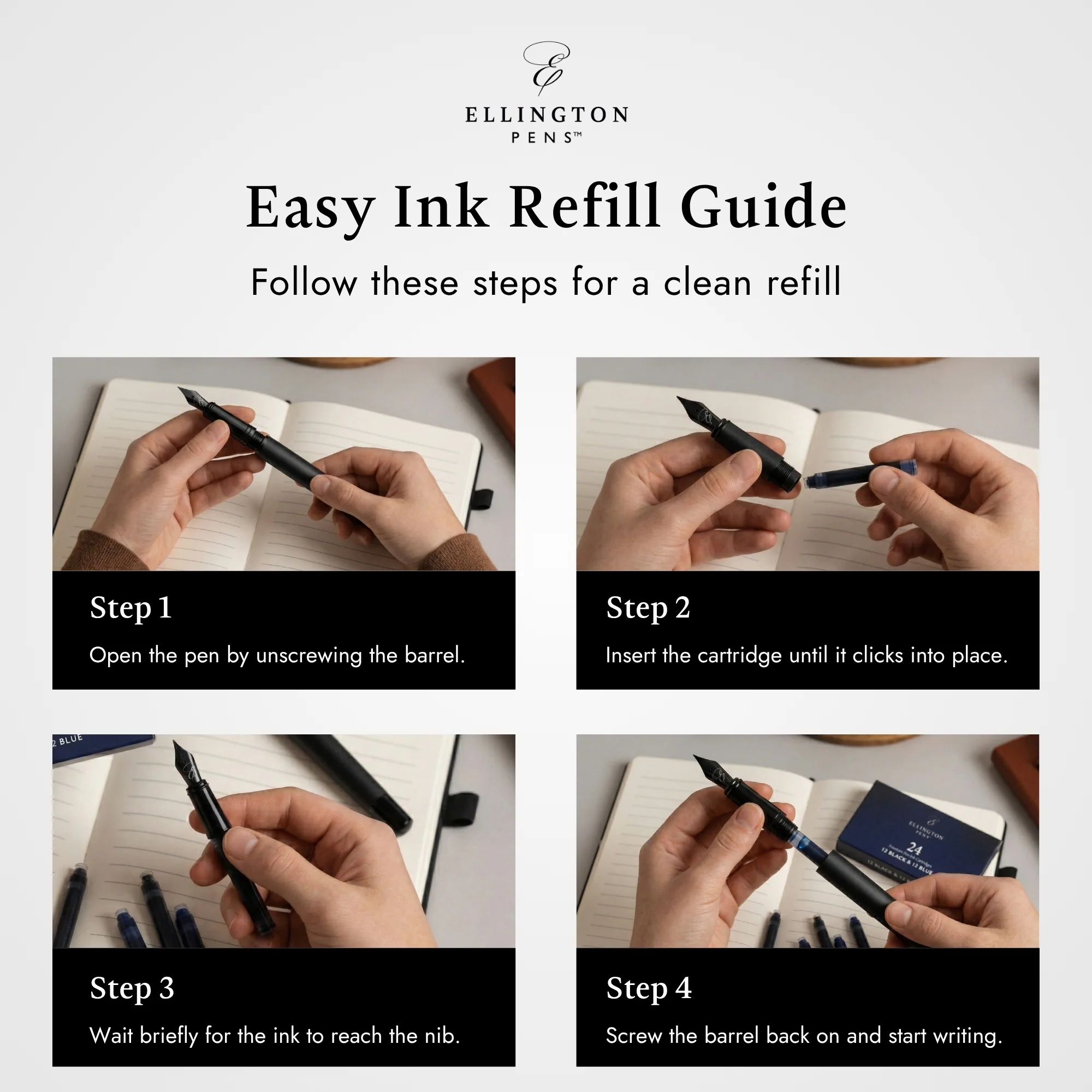Refill Ink Cartridges - 24 Pack - Compatible with Ellington Pens 24 Vibrant Ink - Image 8
